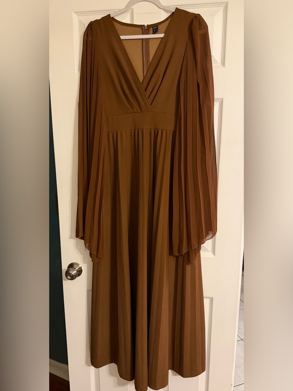 SHEIN Brown Pleated Maxi Dress